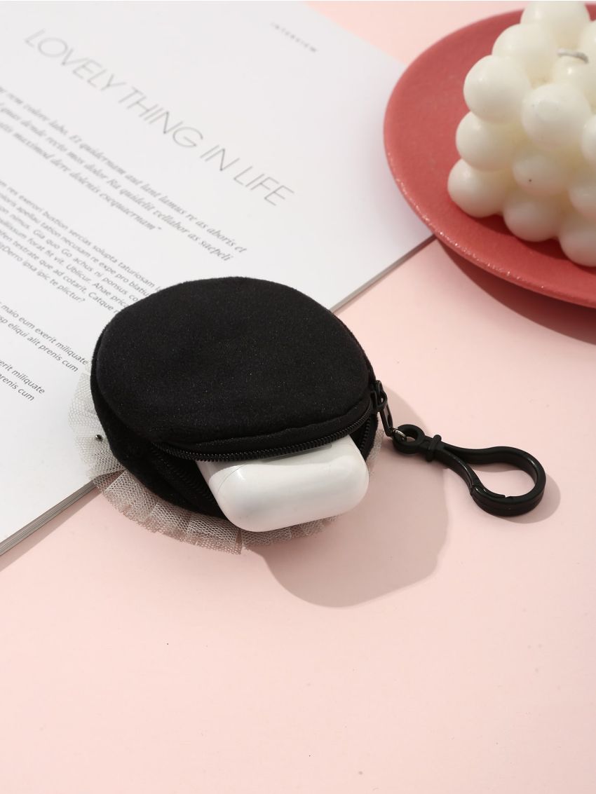 Faux Pearl Decor Checkered Flower Graphic Bag Charm