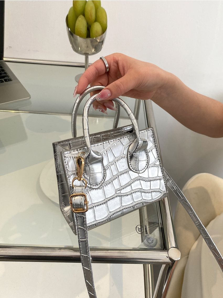 Mini Crocodile Embossed Square Bag