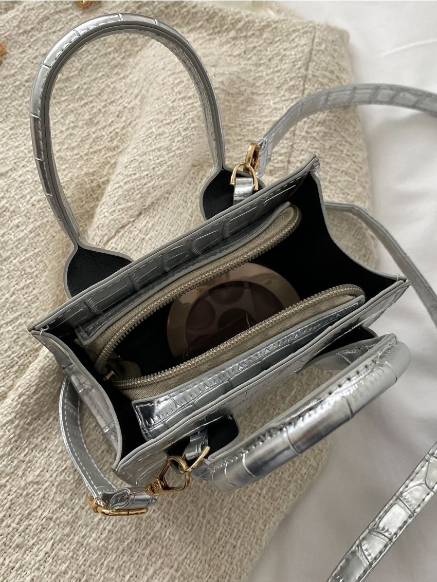 Mini Crocodile Embossed Square Bag