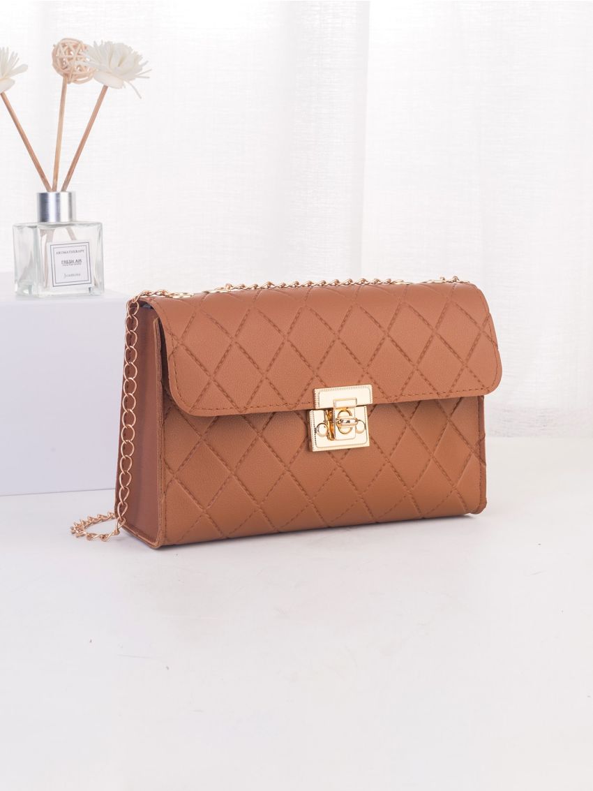 Stitch Detail Turn Lock Square Bag