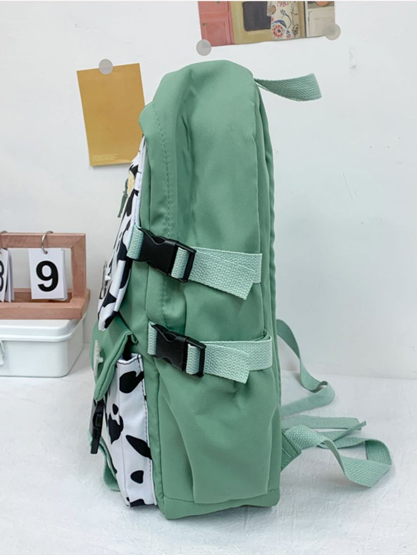 Cow Print Buckle Decor Functional Backpack