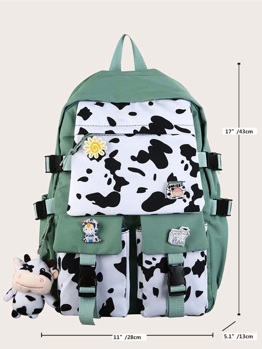 Cow Print Buckle Decor Functional Backpack