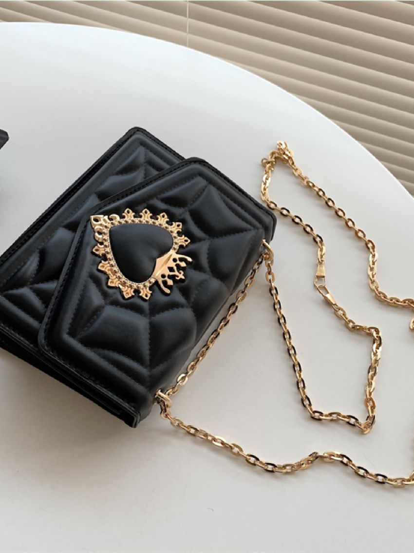 Mini Quilted Pattern Chain Heart Design Square Bag