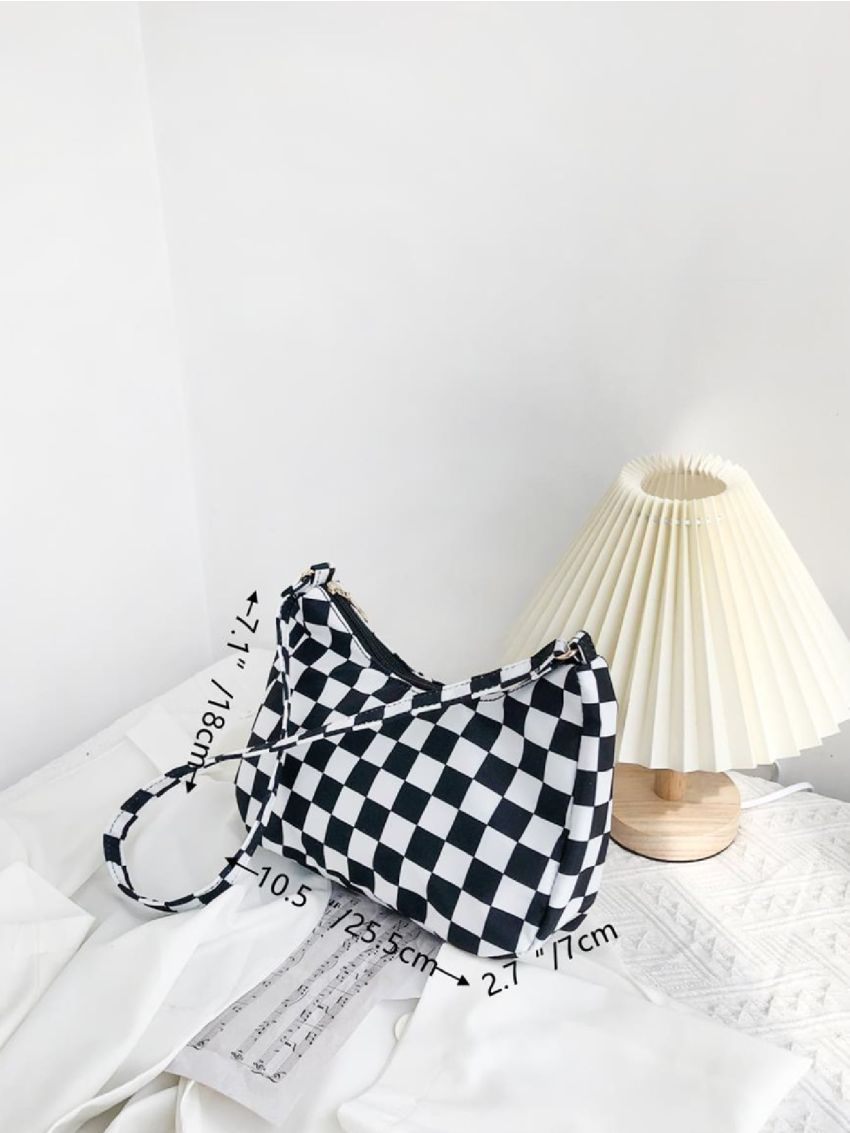 Two Tone Checkered Pattern Baguette Bag