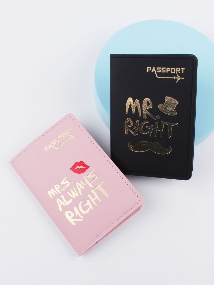 2pcs Lip & Slogan Graphic Passport Case