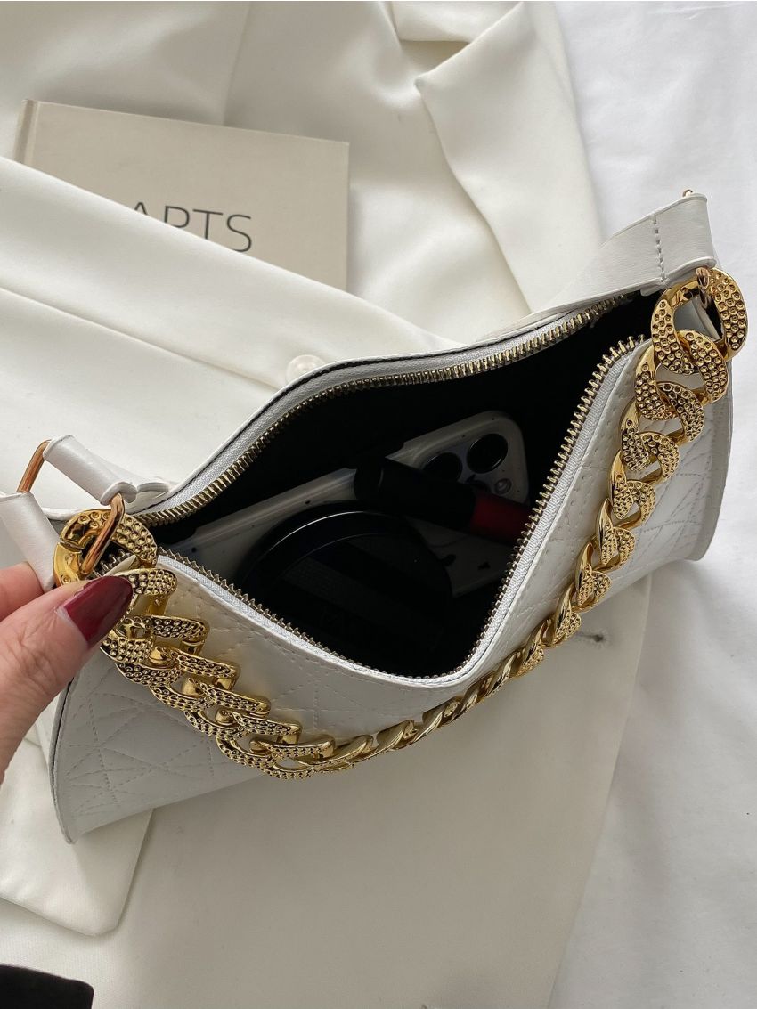 Stitch Detail Chain Decor Baguette Bag