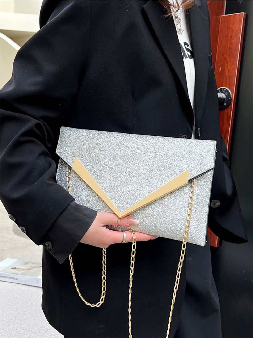 Metal Decor Chain Flap Square Bag