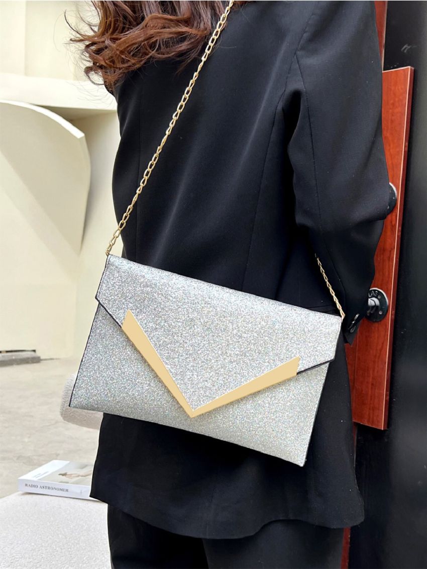 Metal Decor Chain Flap Square Bag