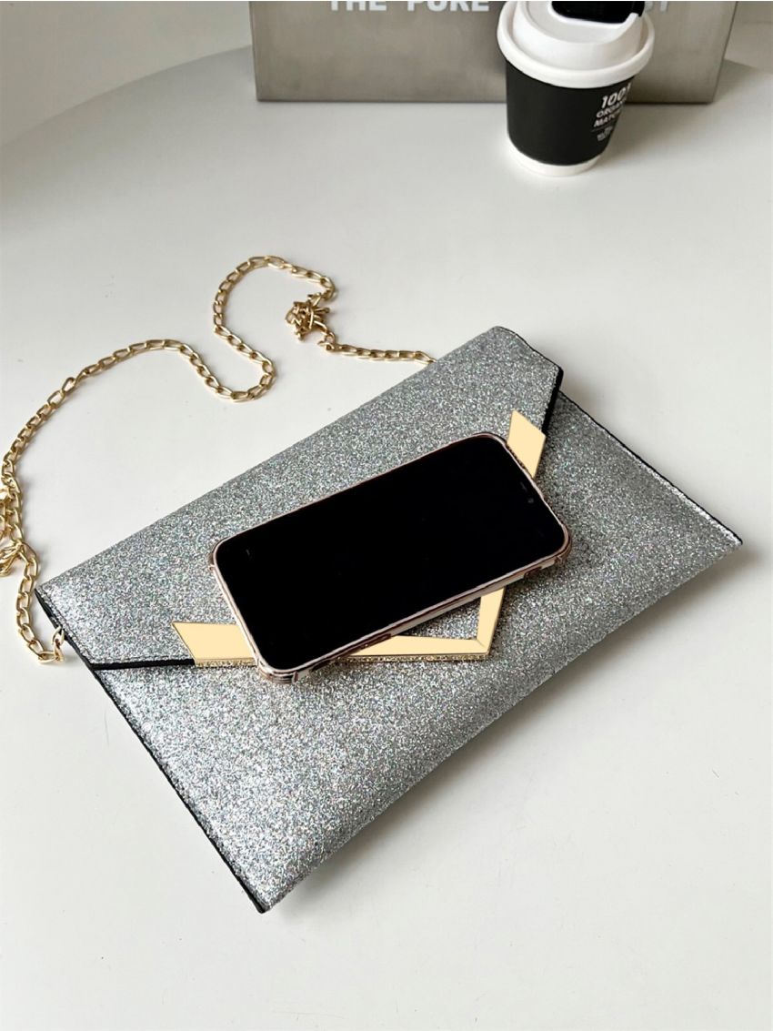 Metal Decor Chain Flap Square Bag