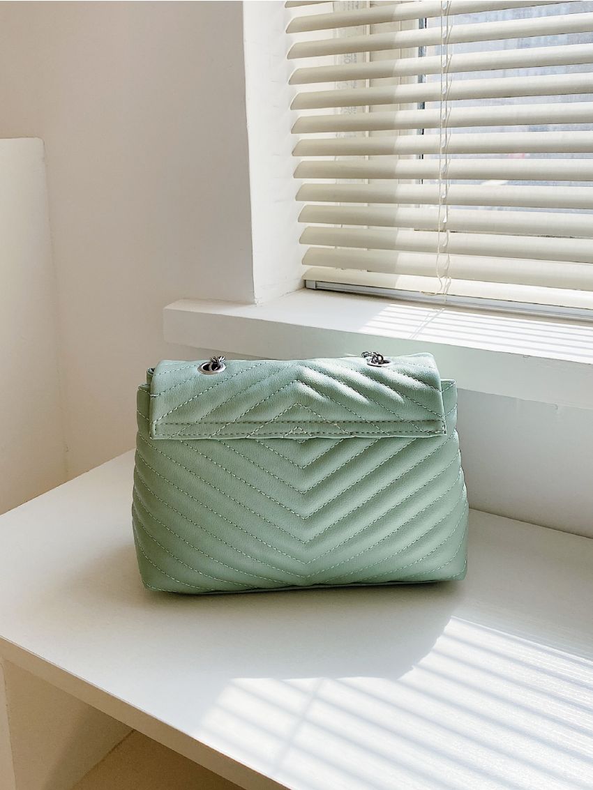 Chevron Flap Chain Square Bag