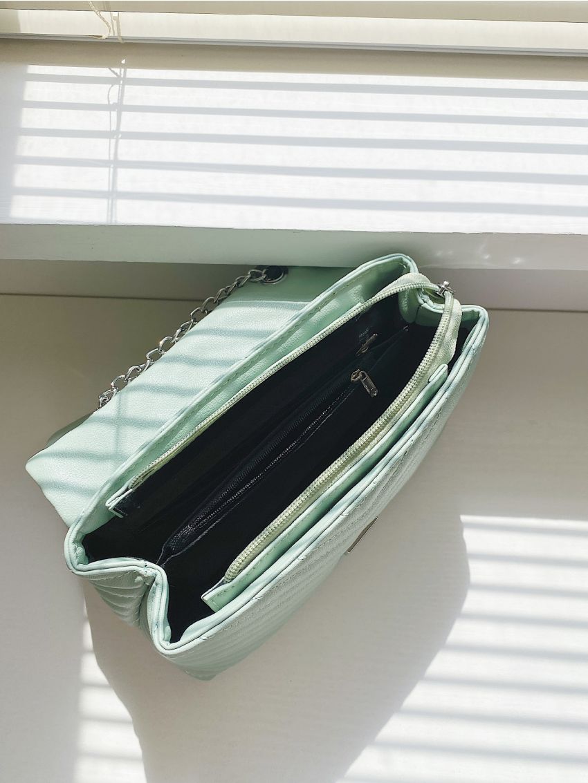 Chevron Flap Chain Square Bag