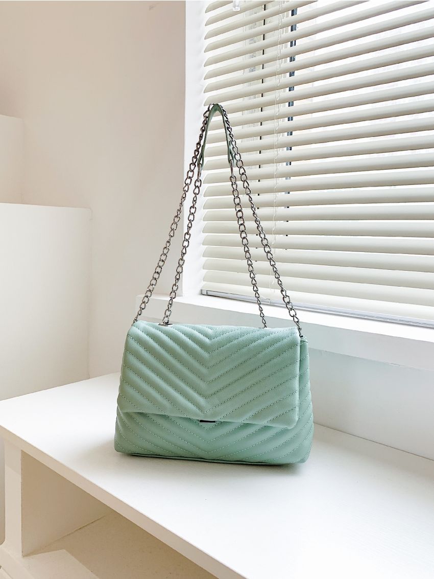 Chevron Flap Chain Square Bag