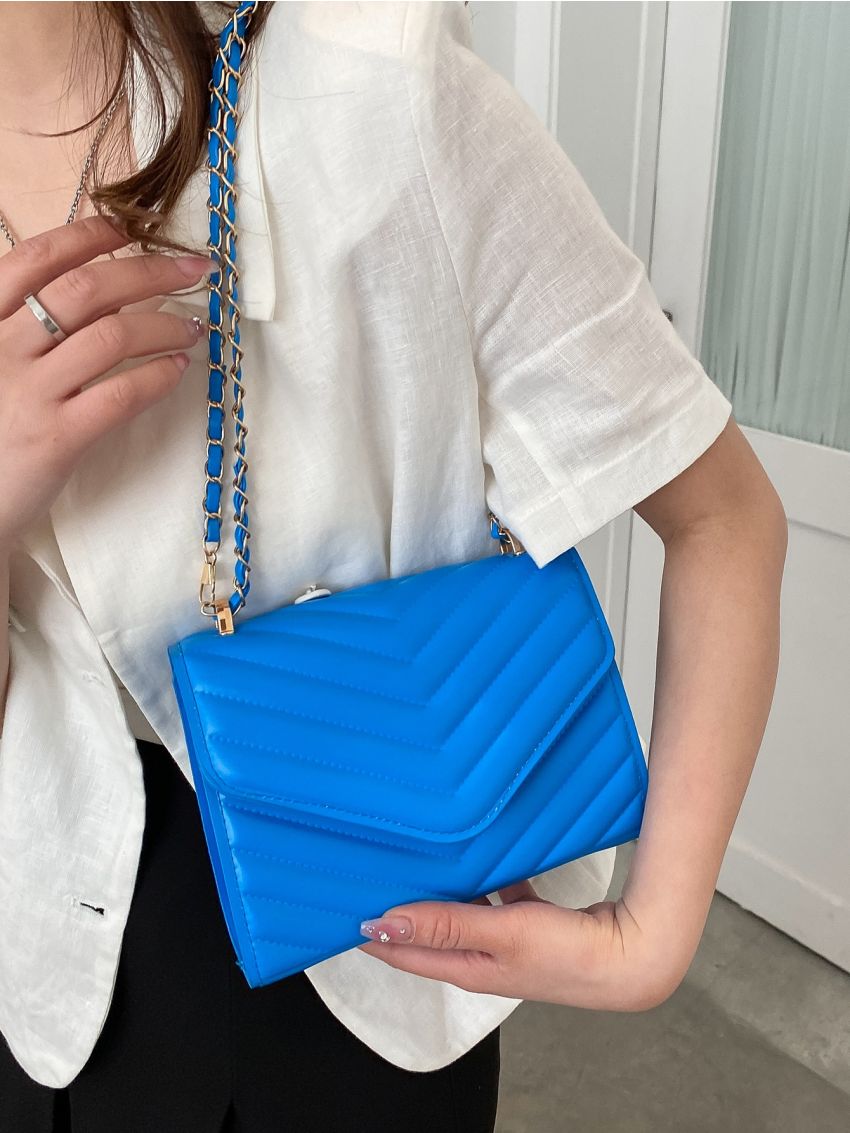 Mini Chevron Detail Flap Chain Square Bag