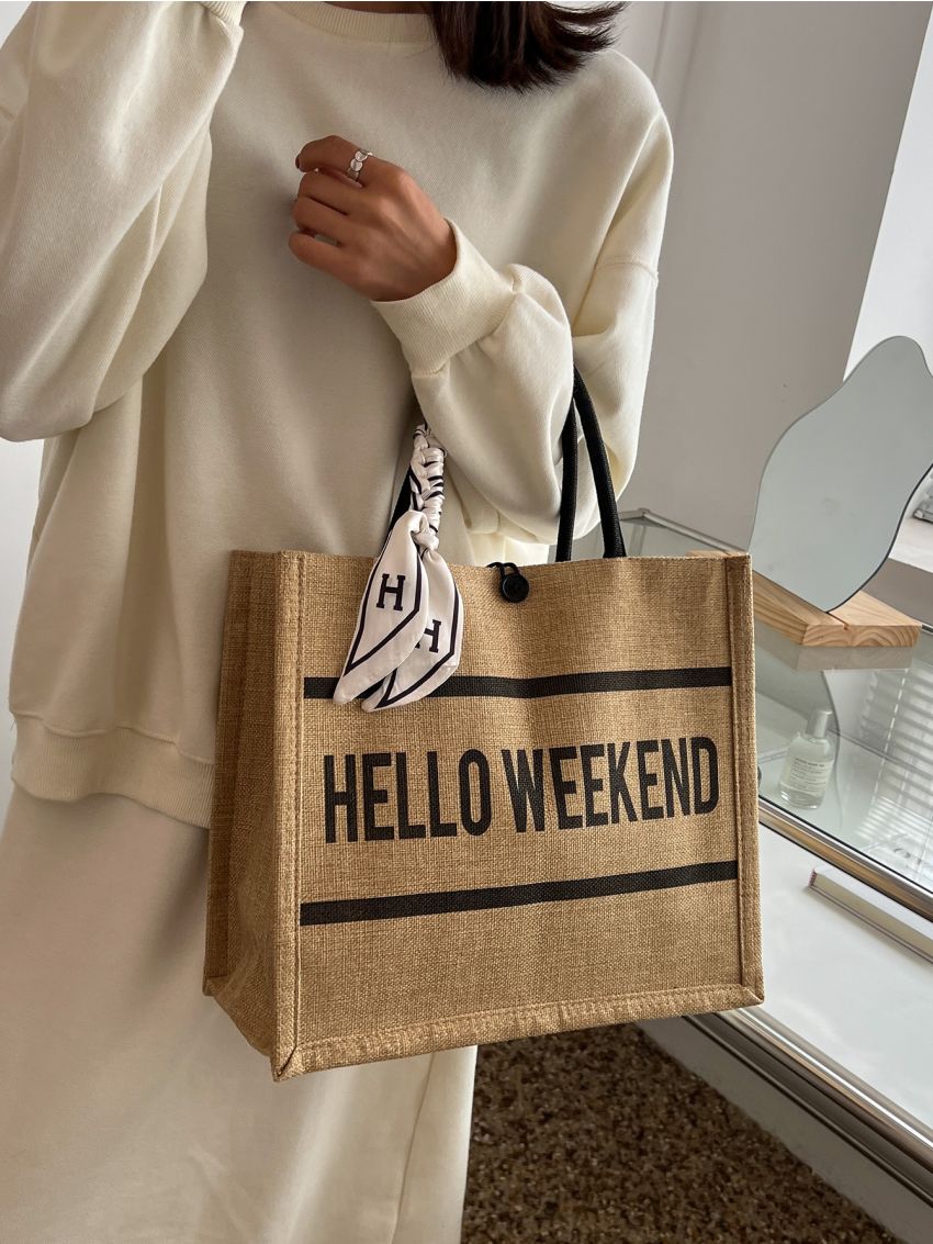 Letter Graphic Twilly Scarf Decor Tote Bag