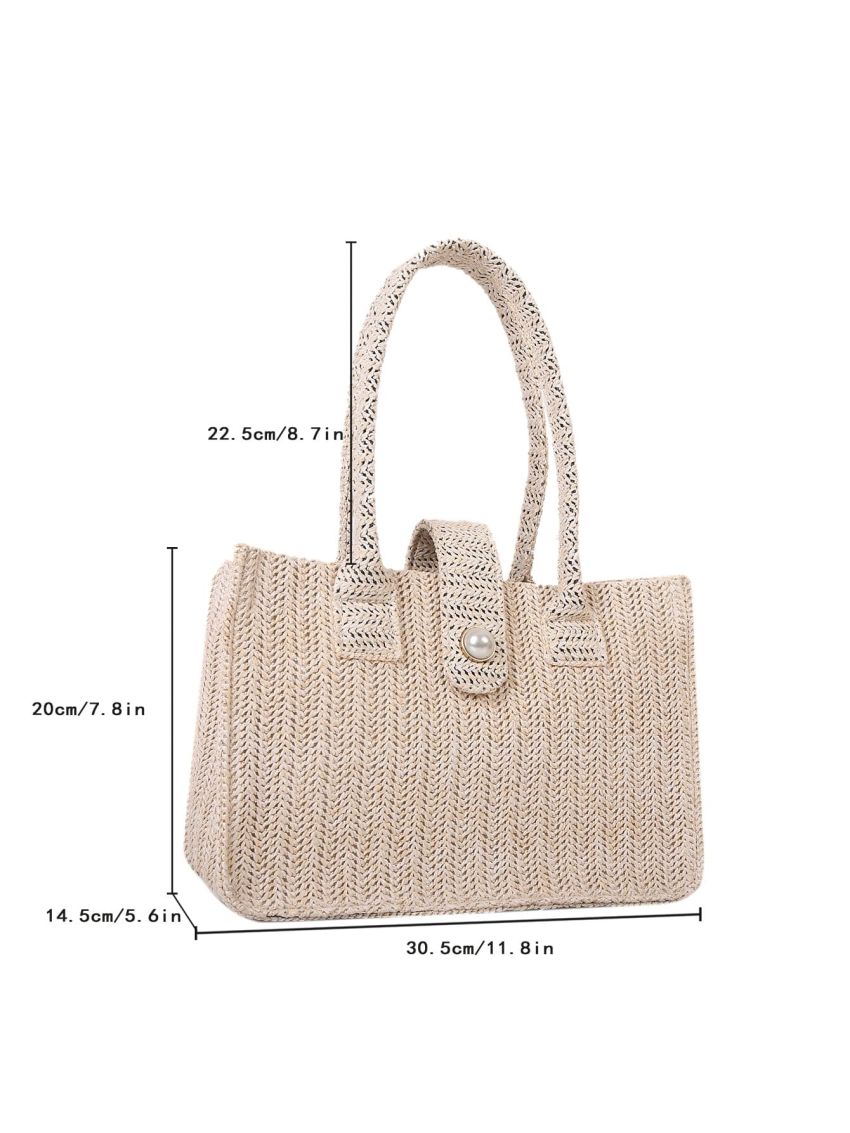 Minimalist Snap Button Straw Bag