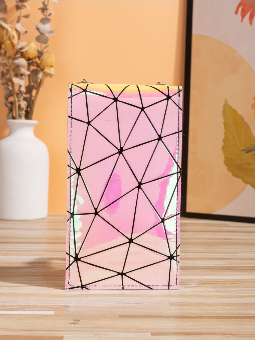 Mini Holographic Geometric Pattern Twist Lock Square Bag