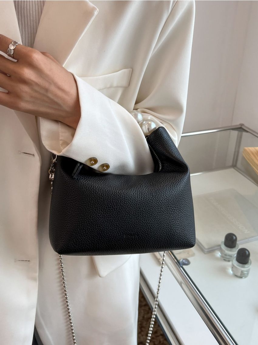 Mini Beaded Detail Chain Baguette Bag