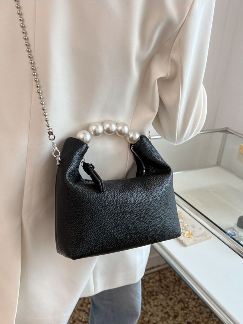 Mini Beaded Detail Chain Baguette Bag