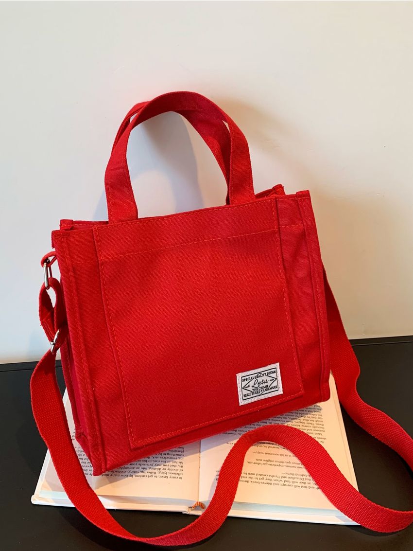 Letter Patched Detail Top Handle Bag