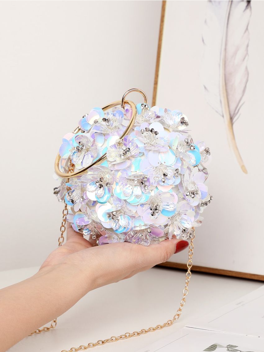 Mini Rhinestone & Applique Decor Circle Bag