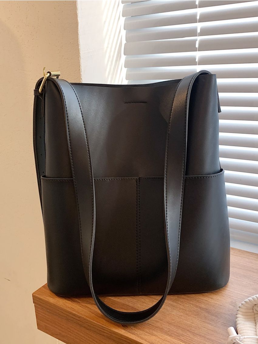 Large Capacity Bucket Bag, Women's Vintage Tote Bag With Wide Strap