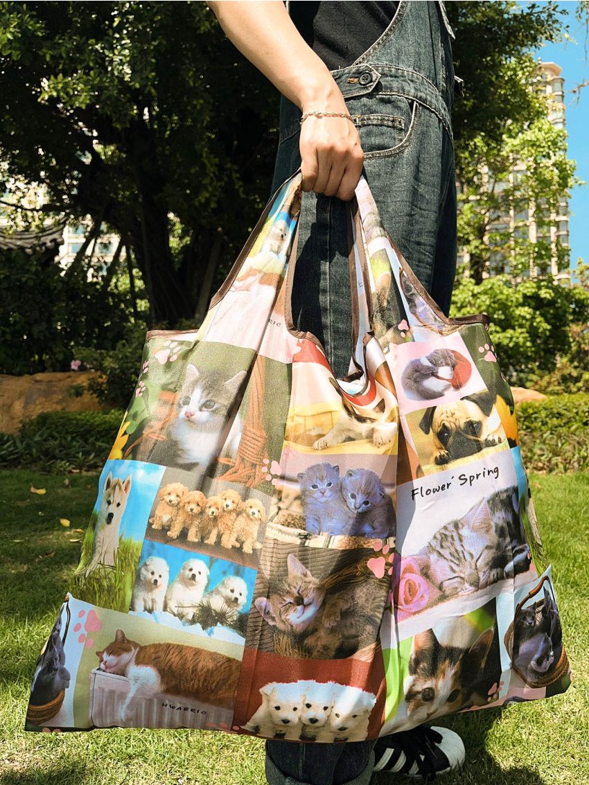 Allover Cat & Dog Graphic Shopper Bag