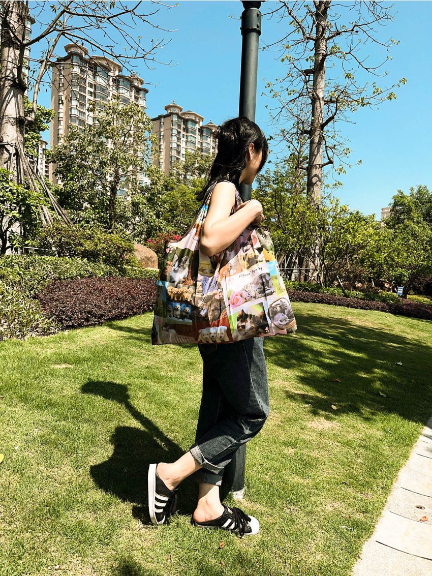 Allover Cat & Dog Graphic Shopper Bag