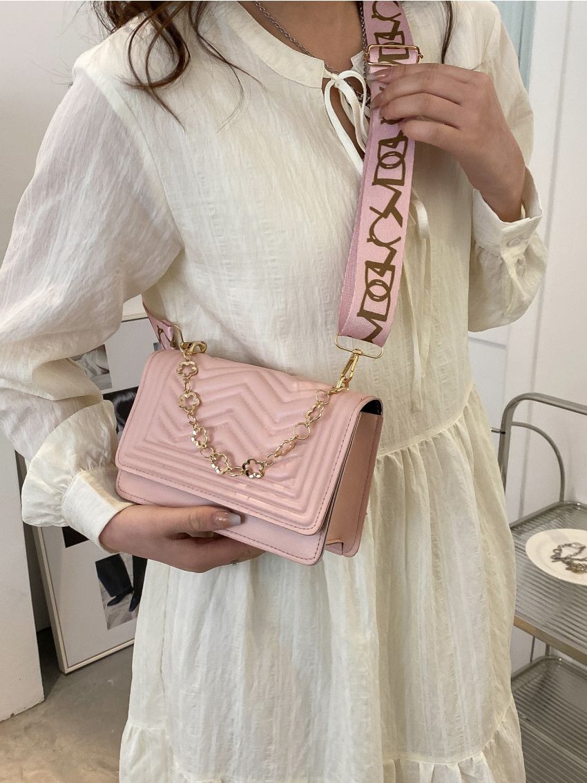 Mini Chevron Quilted Chain Decor Flap Square Bag