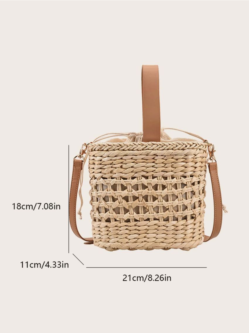 Hollow Out Drawstring Design Straw Bag