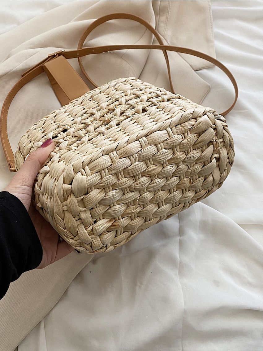 Hollow Out Drawstring Design Straw Bag