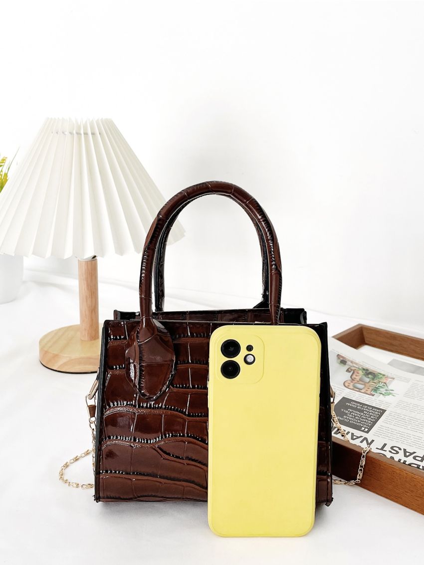 Mini Crocodile Embossed Chain Square Bag