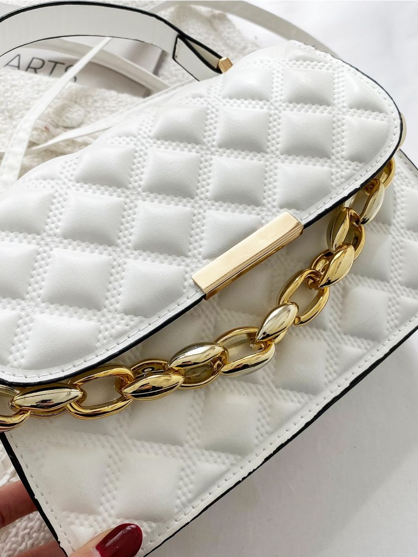 Chain Decor Quilted Flap Square Bag