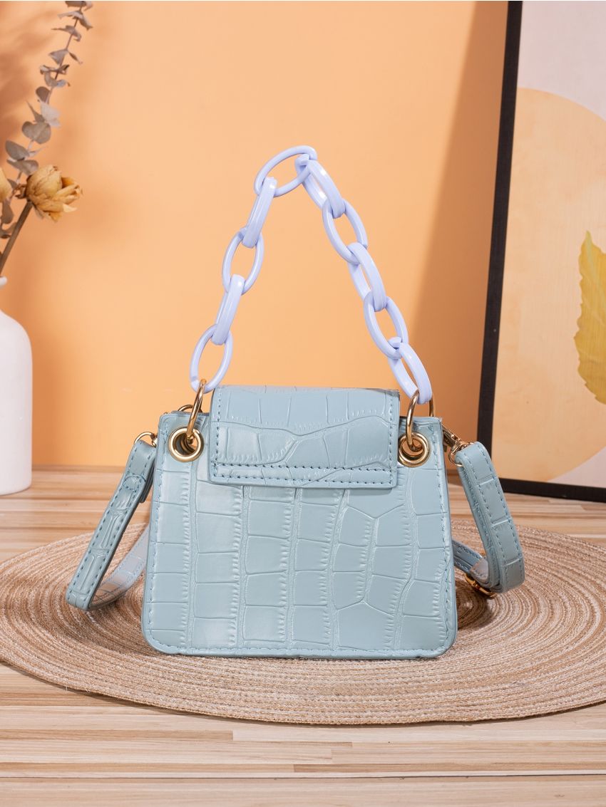 Mini Letter & Crocodile Embossed Flap Square Bag