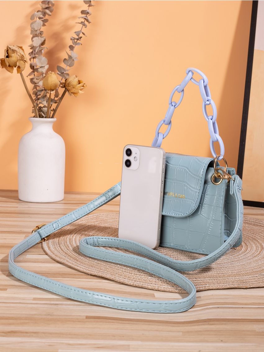 Mini Letter & Crocodile Embossed Flap Square Bag