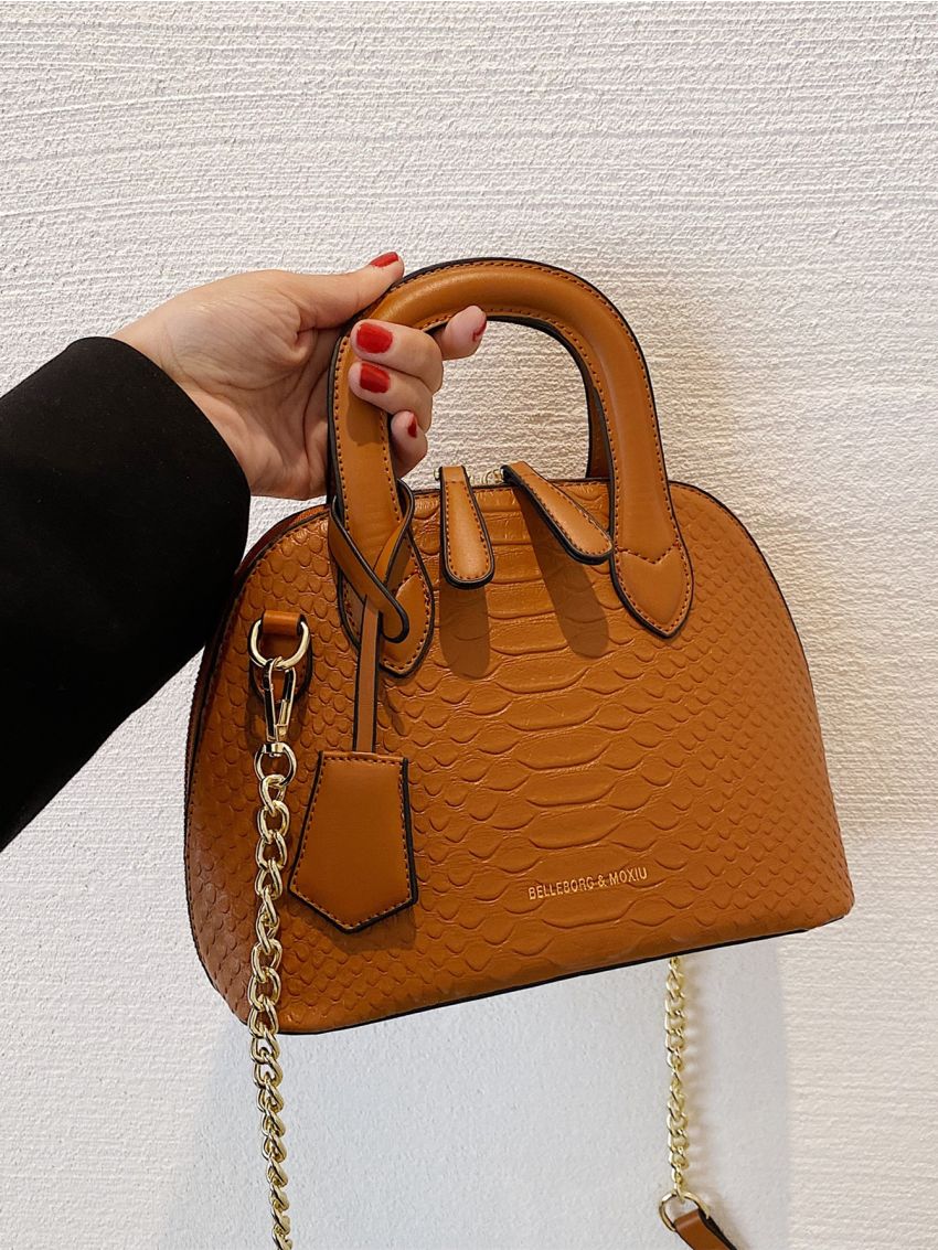 Crocodile Embossed Letter Graphic Dome Bag