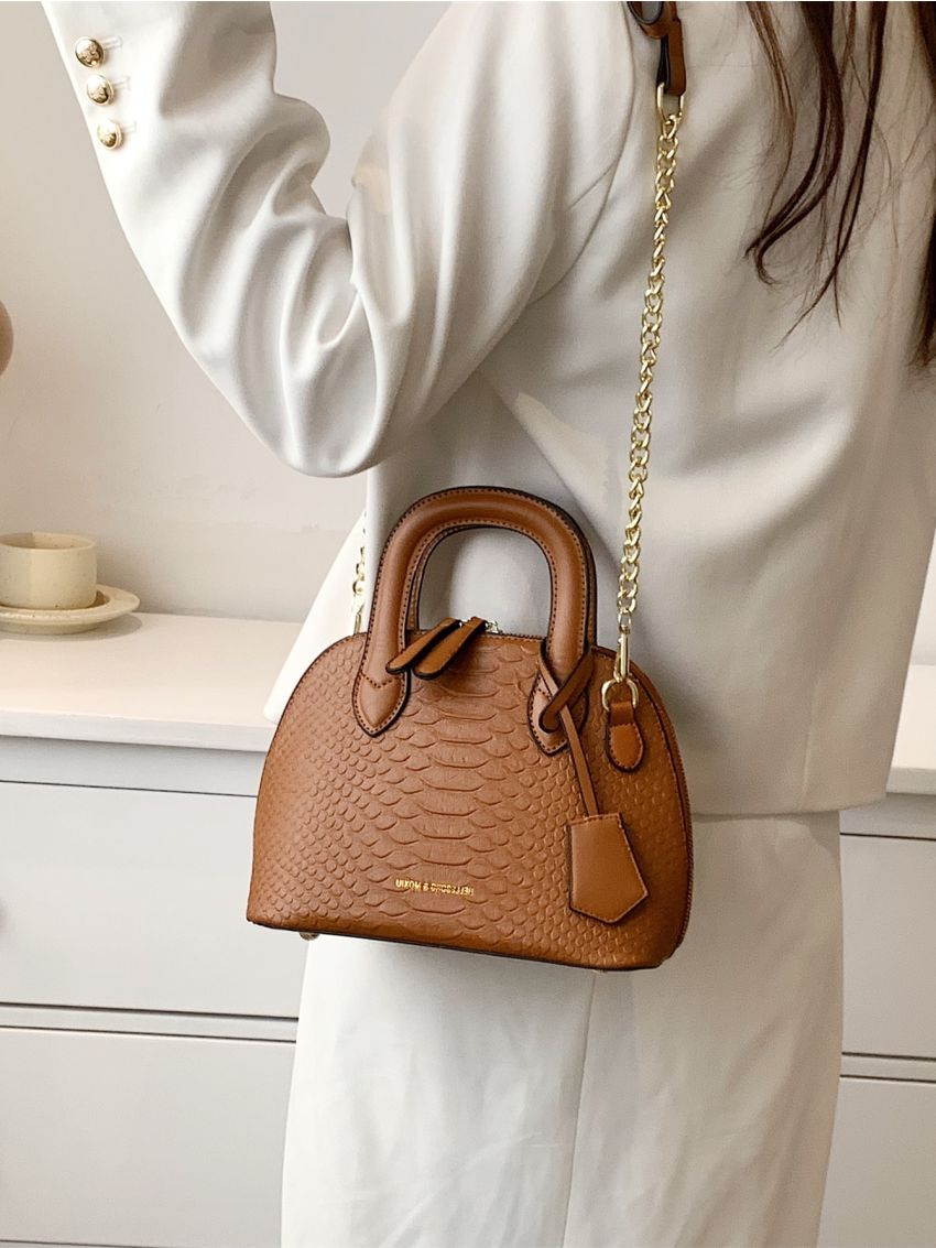 Crocodile Embossed Letter Graphic Dome Bag