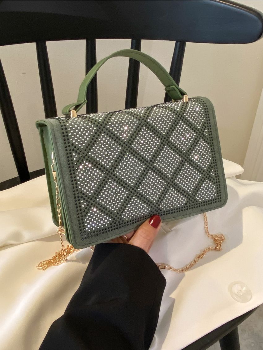 Studded Decor Snap Button Square Bag