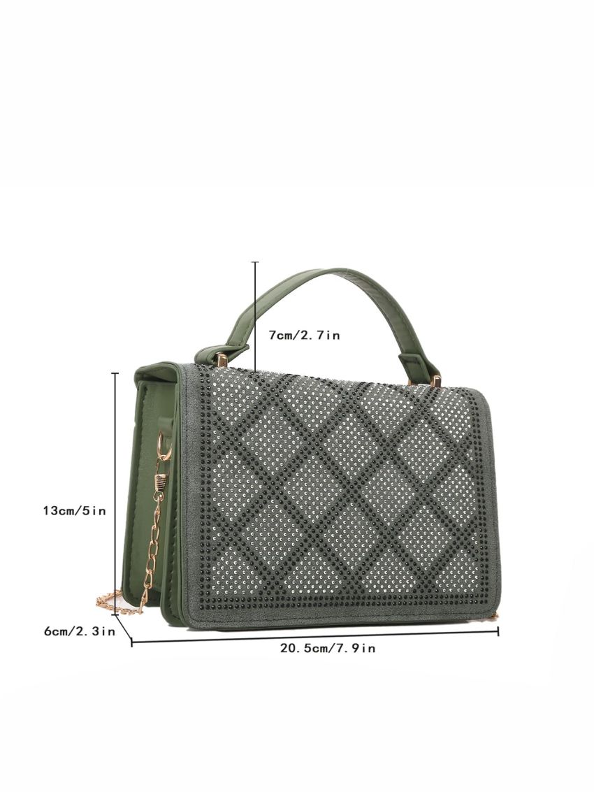 Studded Decor Snap Button Square Bag
