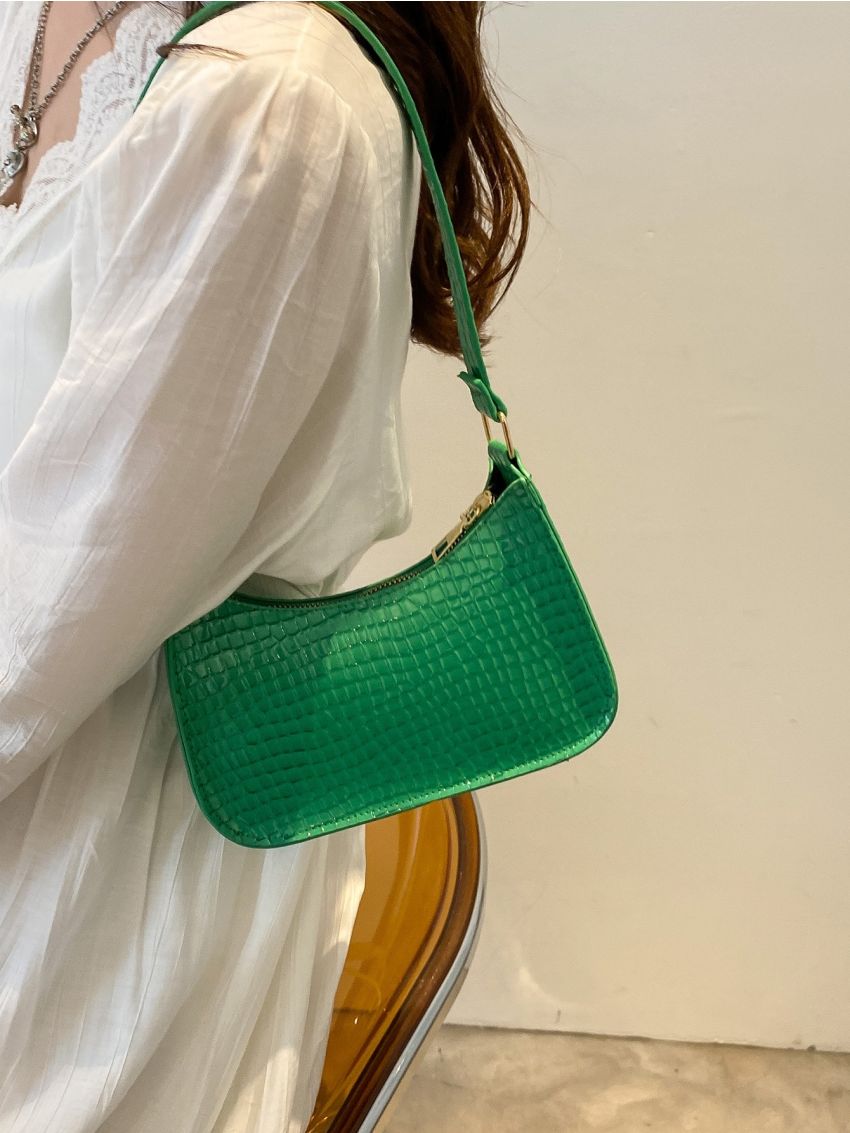 Mini Crocodile Embossed Baguette Bag