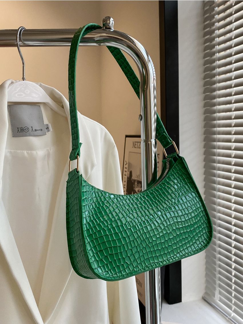 Mini Crocodile Embossed Baguette Bag