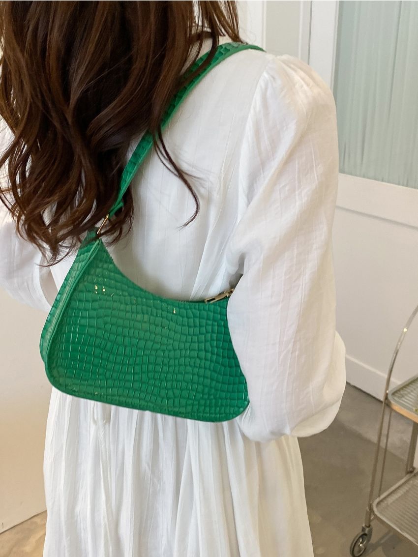 Mini Crocodile Embossed Baguette Bag