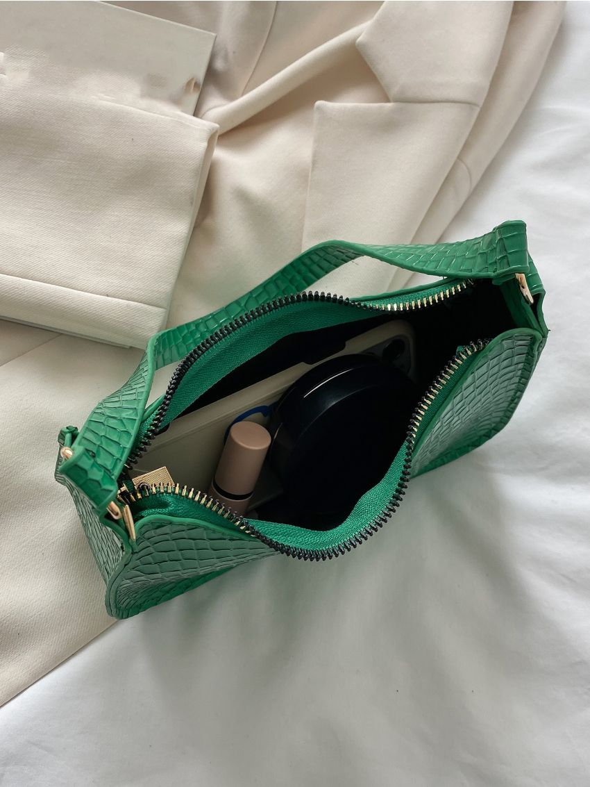 Mini Crocodile Embossed Baguette Bag