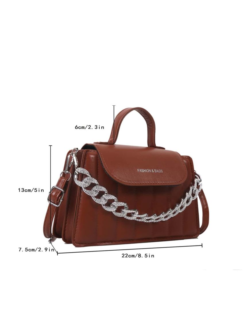 Letter Graphic Chain Decor Flap Square Bag