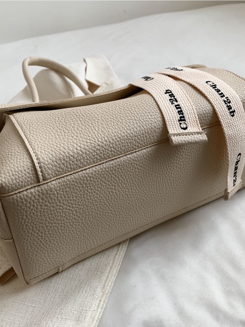 Letter Tape Decor Flap Bucket Bag