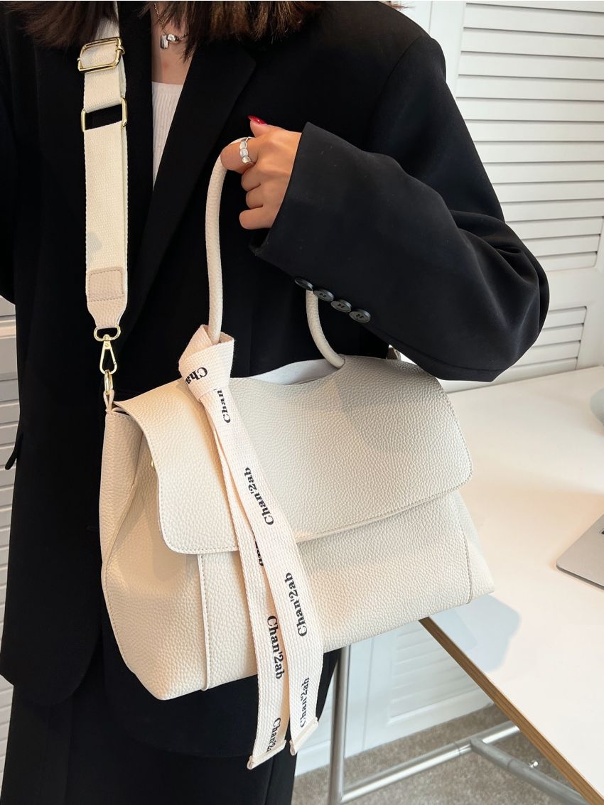 Letter Tape Decor Flap Bucket Bag