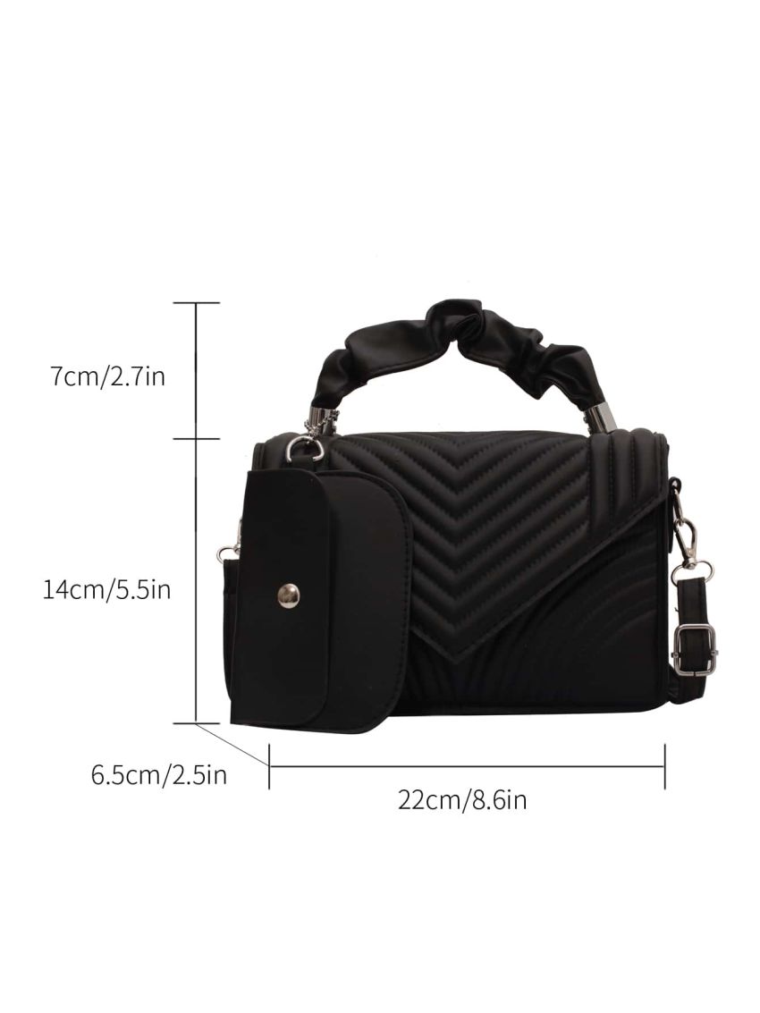 Chevron Detail Ruched Flap Square Bag With Coin Purse