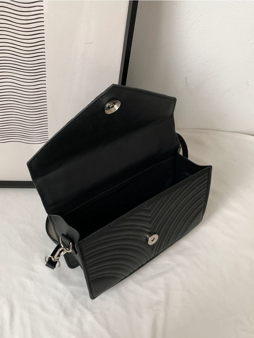 Chevron Detail Ruched Flap Square Bag With Coin Purse