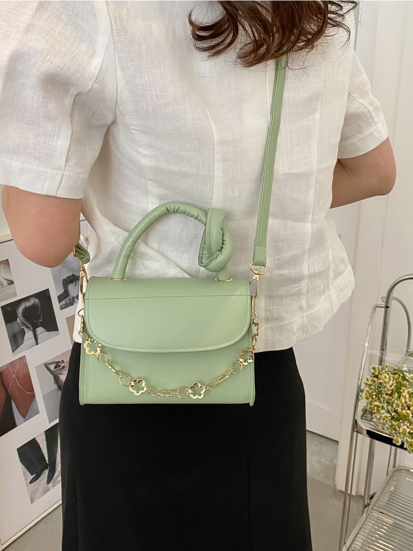Mini Knot Detail Top Handle Chain Decor Flap Square Bag