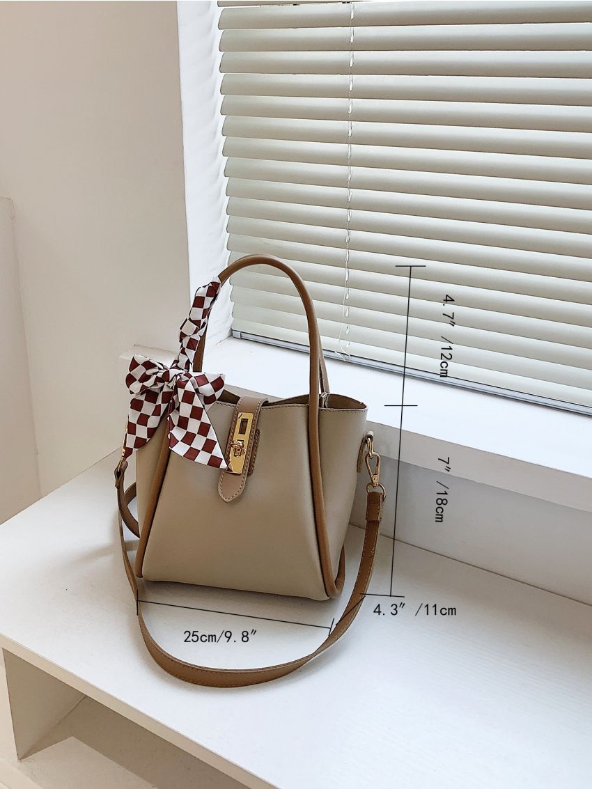 Twilly Scarf Decor Turn Lock Bucket Bag With Inner Pouch