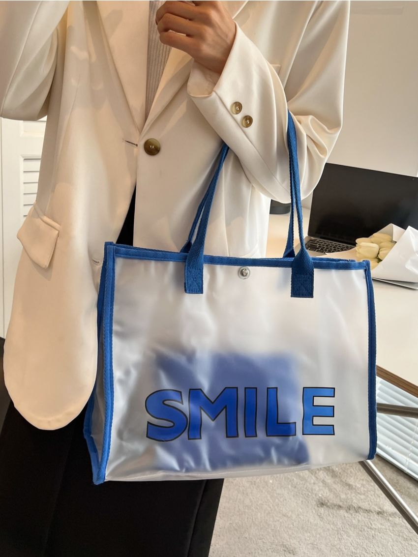 Letter Graphic Shoulder Tote Bag With Inner Pouch